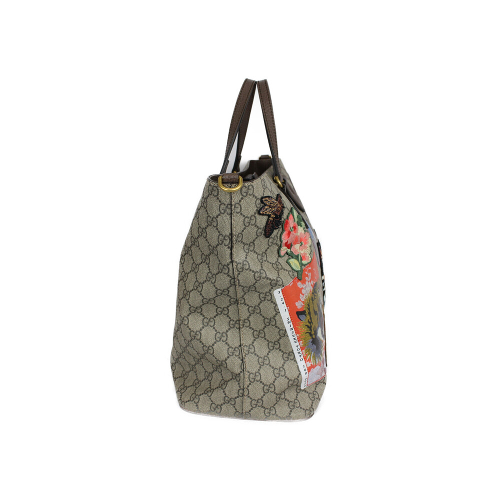 Gucci Supreme Leather Canvas Brown Appliqus Beige Shoulder Soft Courier Tan GG - Picture 3 of 7